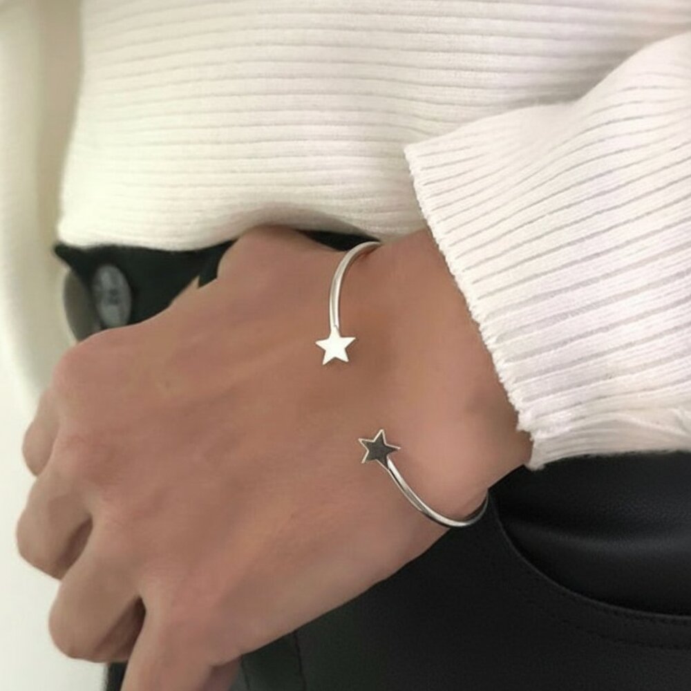 ⭐18k Gold Plated  Star Bangle Bracelet | 316L Stainless Steel | 17cm Trendy Love